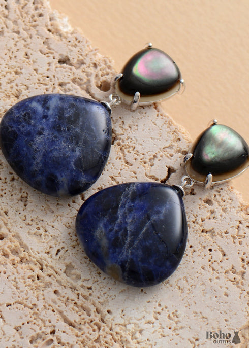 Pendientes bohemios, pendientes colgantes, concha de sodalita